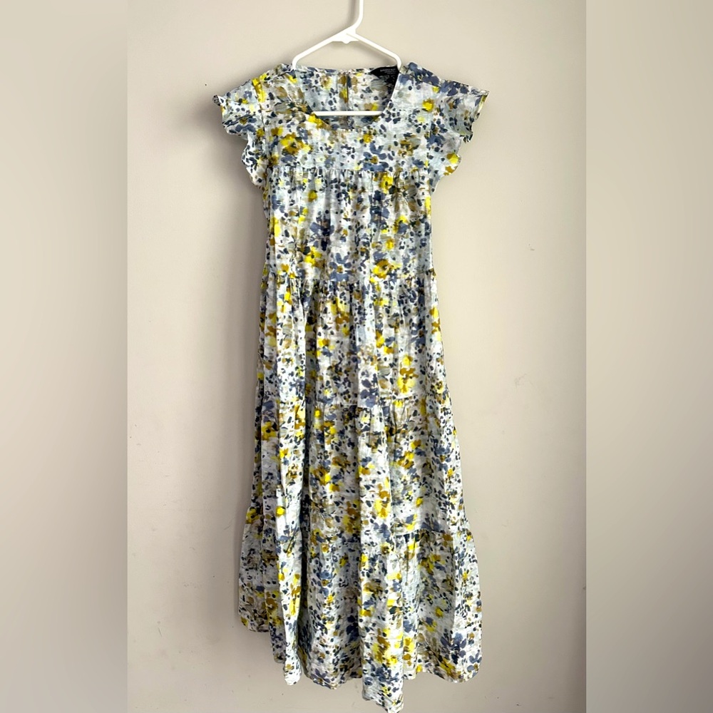 Banana Republic White Floral Print Maxi Dress with Yellow & Blue Accents